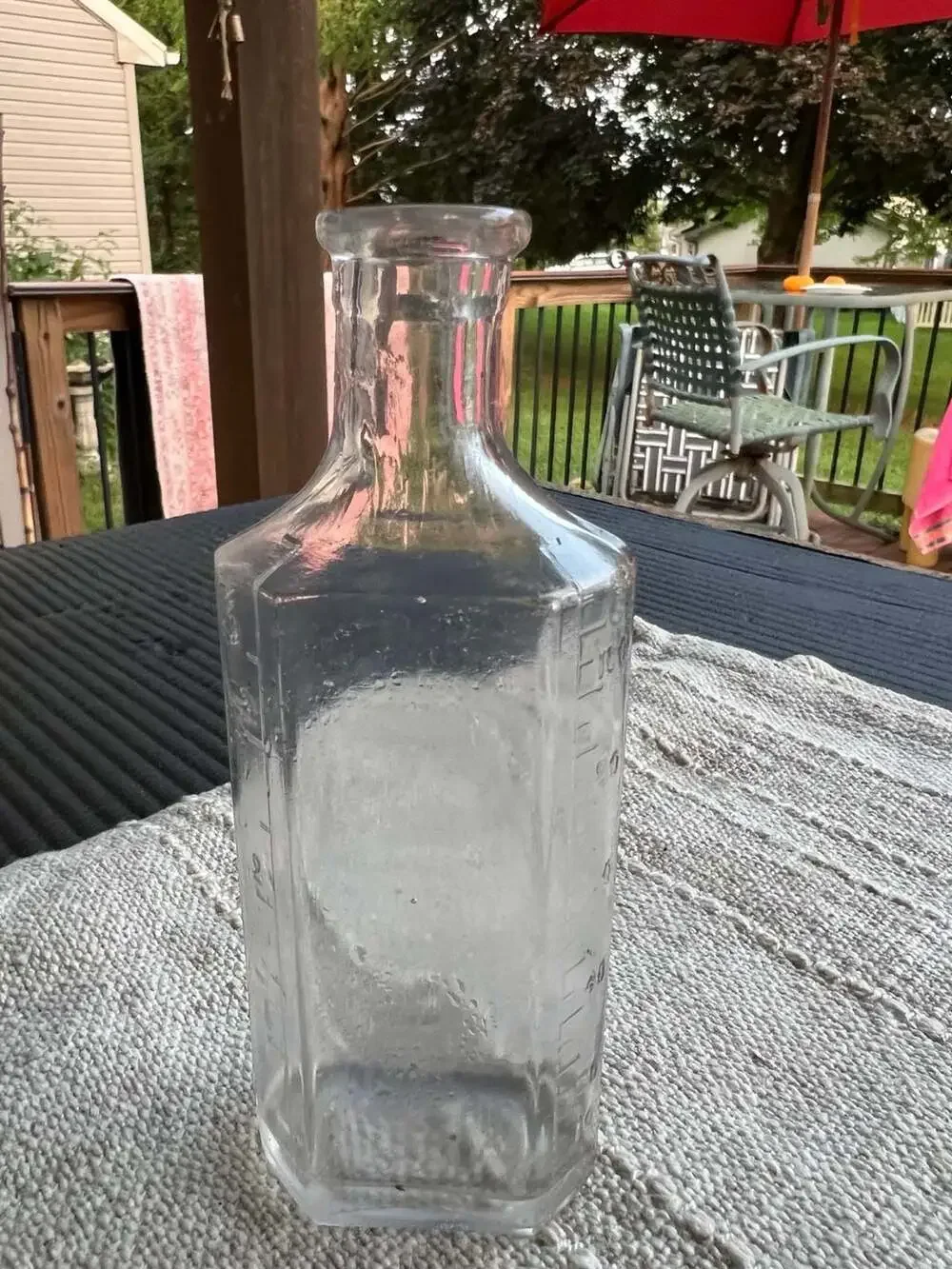 Vintage Graduated Clear Glass Apothecary Medicine Bottle with Embossed Measureme